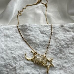 Gold Filled Star and Cat Woman Mask/ Moon / Star Pendant Necklace